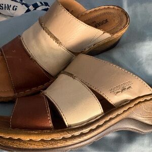 Josef Seibel Two-Tone Leather Slide Sandals - Brown & Cream
